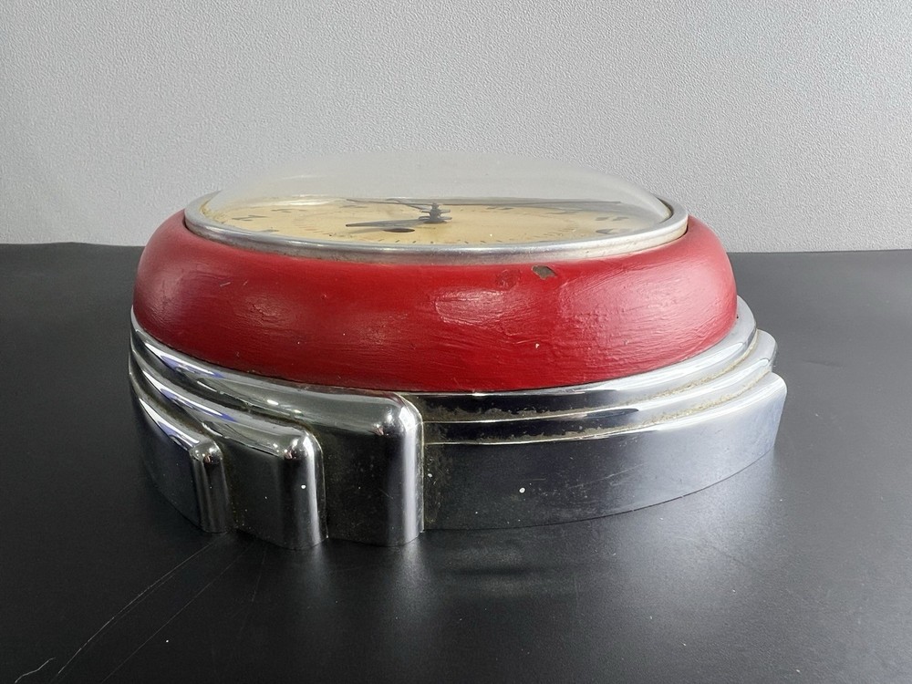 MCM Warren Telechron Model 2H09 Red Electric Wall Clock -Needs New Plug