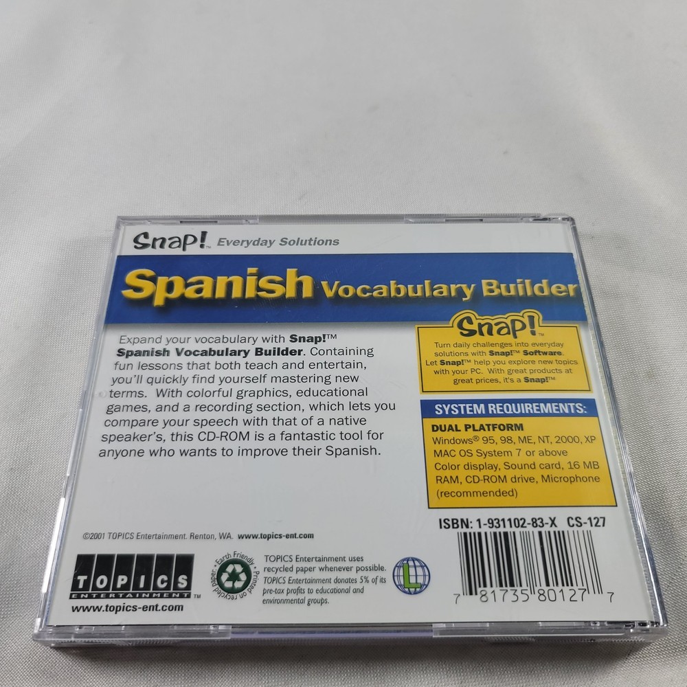 SNAP! Spanish Vocabulary Builder Digital Platform Windows 95 , MAC/ PC!!
