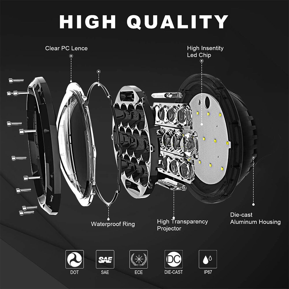 DOT 7 inch Motorcycle LED Headlight Hi-Lo Halo for Honda Shadow Spirit 1100 750