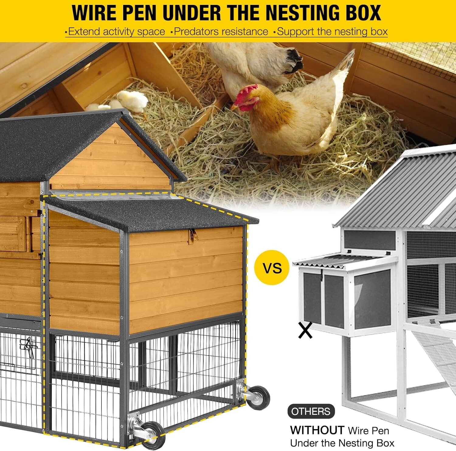 Aivituvin Mobile Chicken Coop 85" Large All-Steel Frame Hen House Poultry Cage