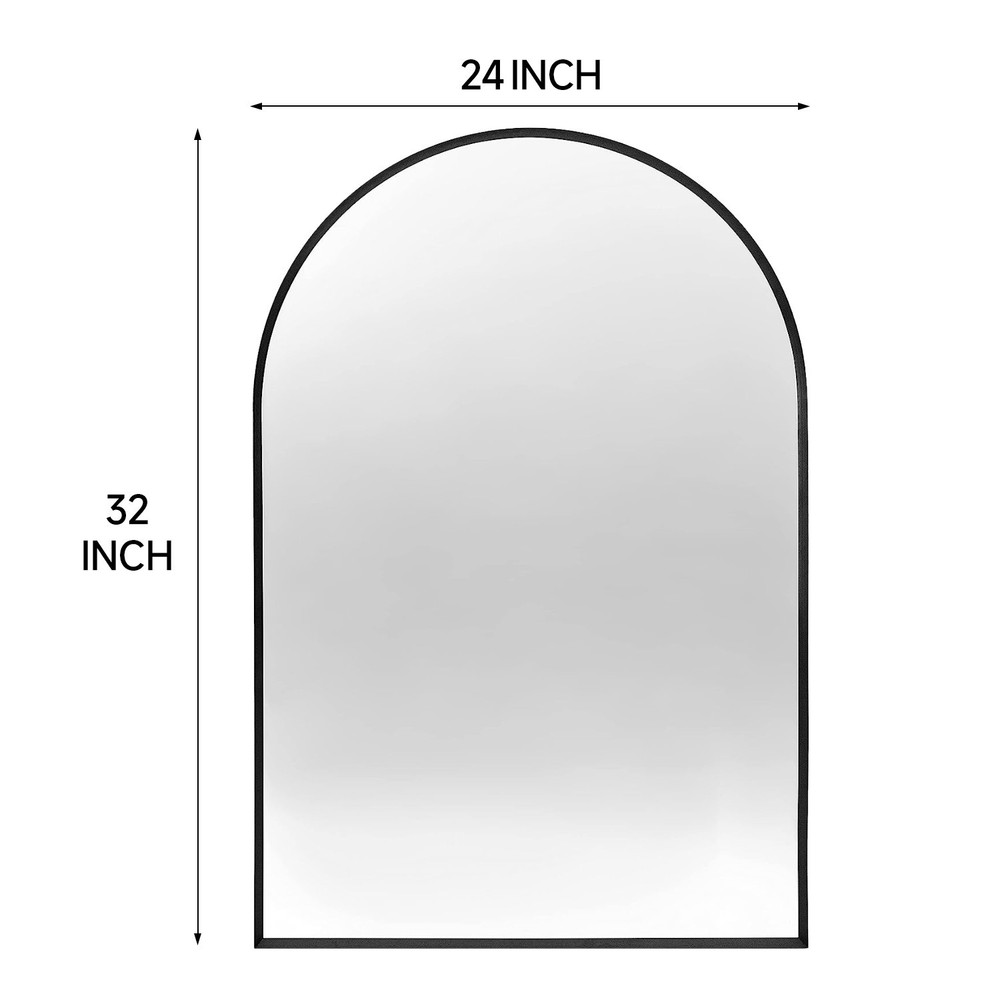 Black Metal Framed Arched Bathrrom Mirror for Wall