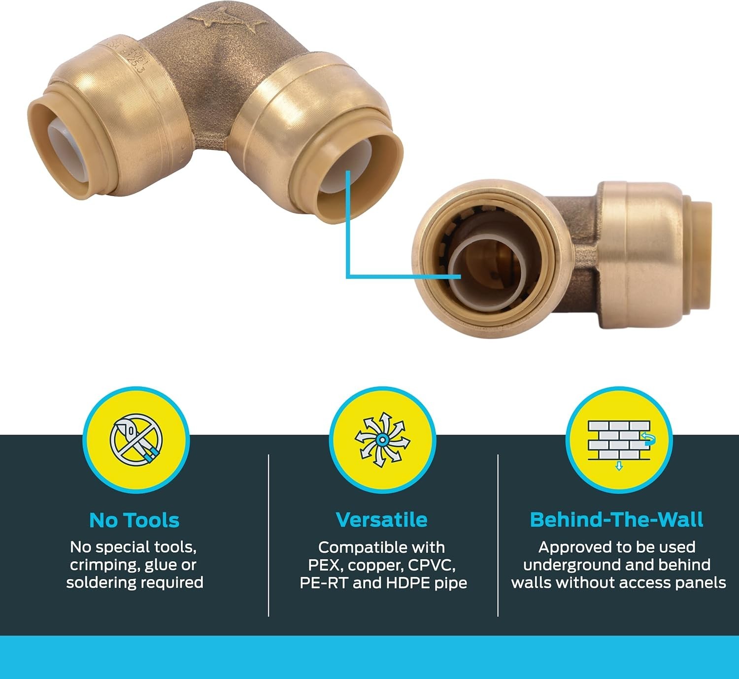 (PACK OF 4) SharkBite 1/2" X 1/2"- 90 Degree Elbow Push to Connect Brass Fitting