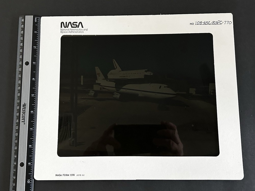 1983 NASA KSC Space Shuttle Discovery Aboard 747 Presentation Transparency