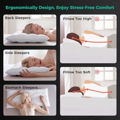 Luxury Thin Flat Goose Feather Down Pillows 18" x 30" - 2 Packs Solid White