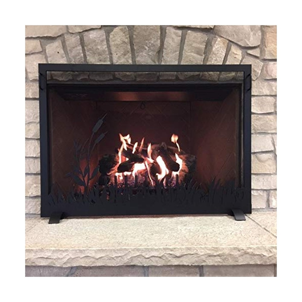 Fireplace Screen Pond Design (Textured Black, Large)
