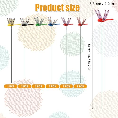 12pcs Realistic Dragonfly Garden Decor, 3D Artificial Dragon Fly Stakes 6
