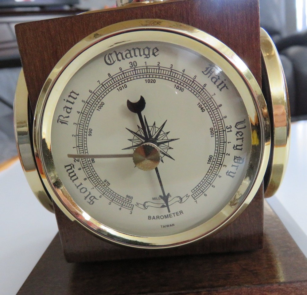 Replogle Wood Desk Globe - Thermometer, Barometer, & Hygrometer - Marked "Fedex"