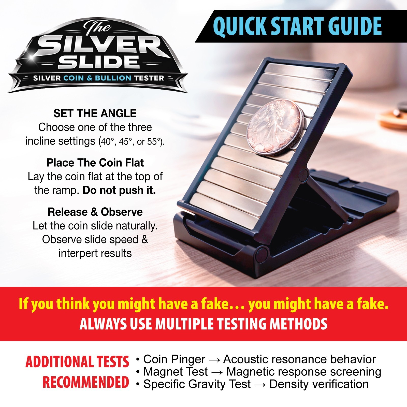 The Silver Slide Magnet Slide Test Kit For Silver Coins & Bullion, N52 Neodymium