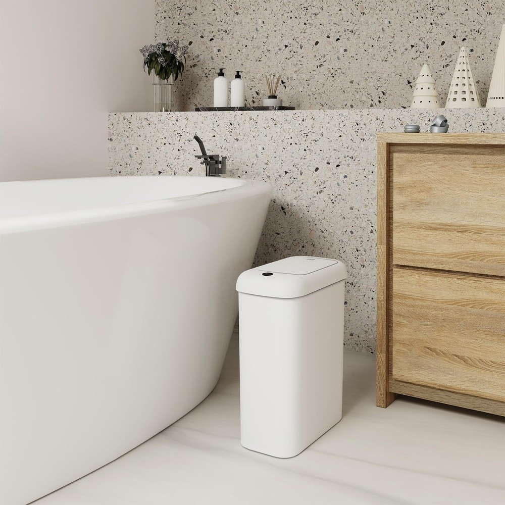 EKO Automatic Bathroom Trash Can with Lid, 10L White (2024 Version),