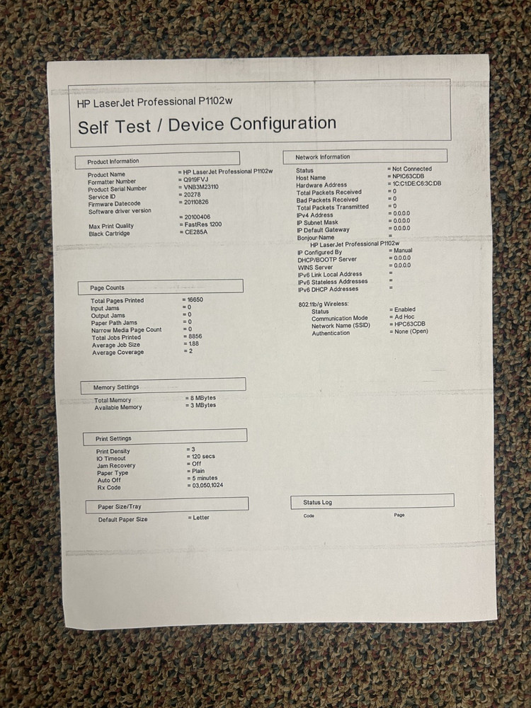 HP LaserJet P1102w USB Wireless Printer CE657A