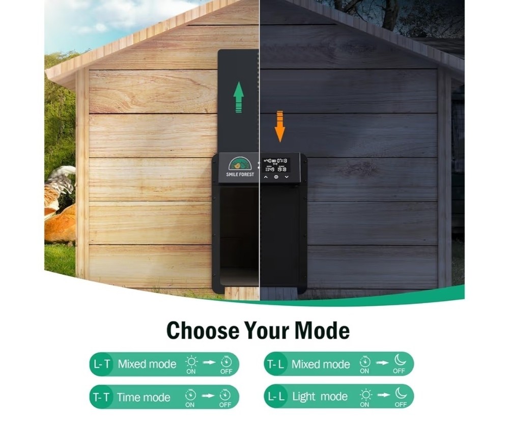 Automatic Chicken Coop Door with Light Sensor & Timer Control - Multi-Mode...