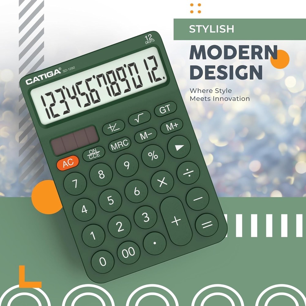 Dual Power 12-Digit Calculator with Responsive Buttons - Perfect for Study