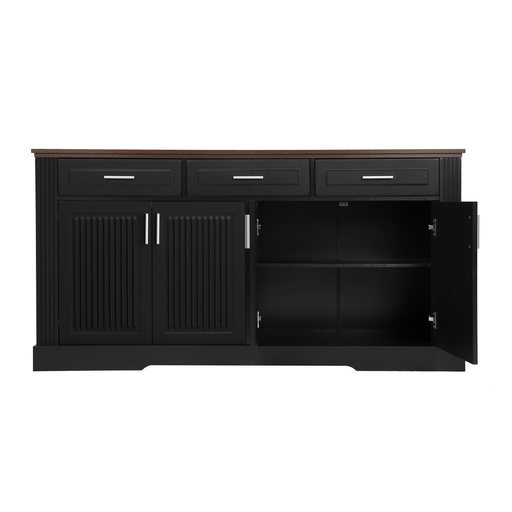 Modern Fluted Sideboard Buffet w/4 Doors & 3 Drawers for Kitchen Dining
