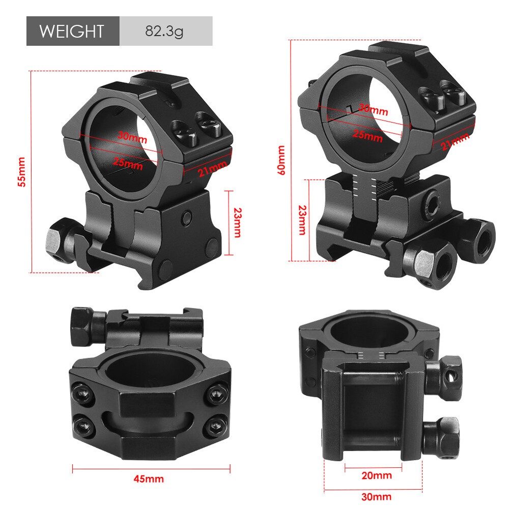 2Pcs Precision Scope Rings 1''/30mm Adjustable Height Scope Mount for 20mm Rail