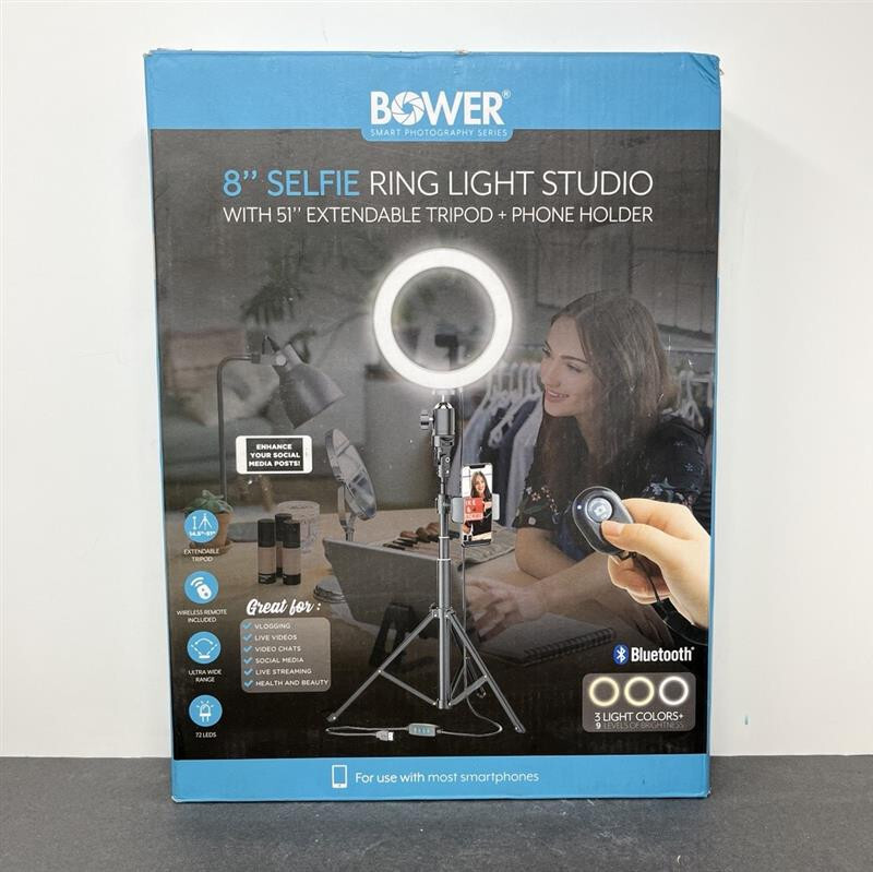 8‘’ Bower Selfie Ring Studio Light with 51" extendable Tripod + Phone Holder