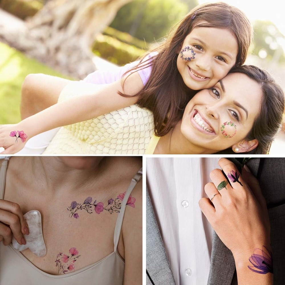 20 Sheets Flower Temporary Tattoos Stickers Small, Shimmer & Confetti