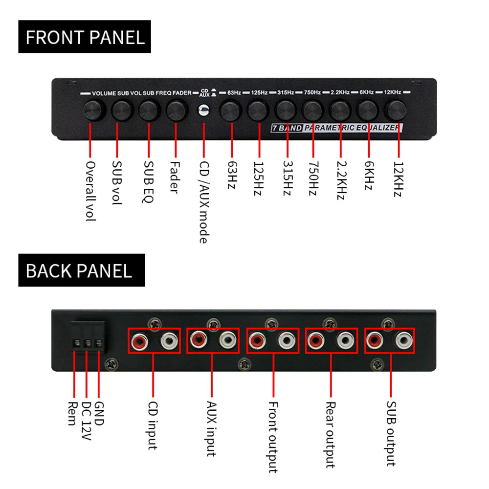 Professional 7 Band Car Equalizer Multifunctional Audio EQ