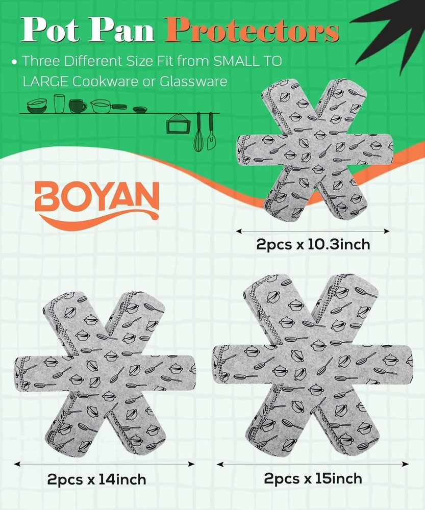 Protective Felt Pan Separators - 3 Sizes Included for Efficient Kitchen Storage