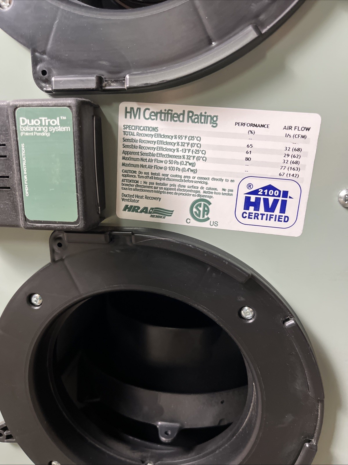 Professional Heat Recovery Ventilator Ducted Greentek Horizontal PH7.15 New HVI