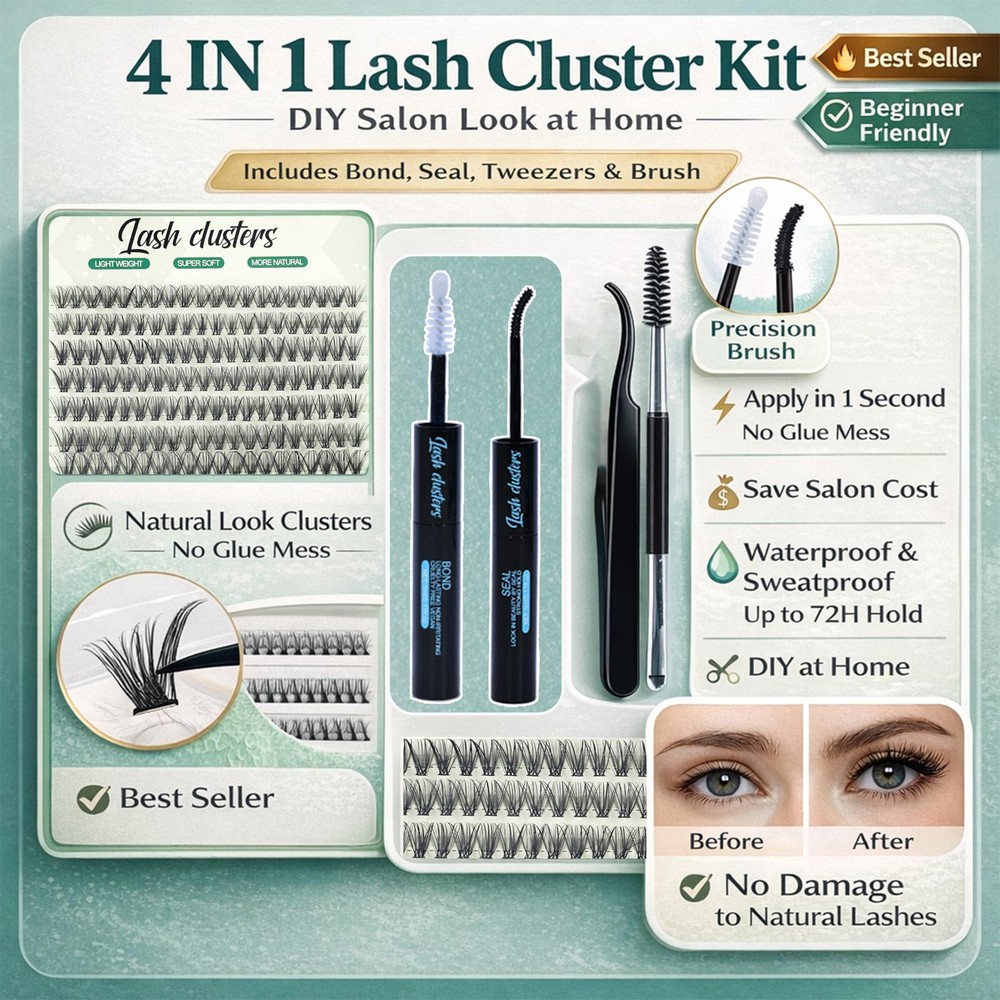 DIY Lash Extensions Kit - 640pc Wispy Clusters 9-16mm with Tools