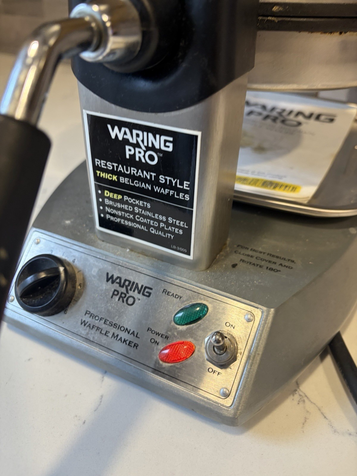 WARING Pro WMK300 Professional Belgian Waffle Maker Silver Used Tested