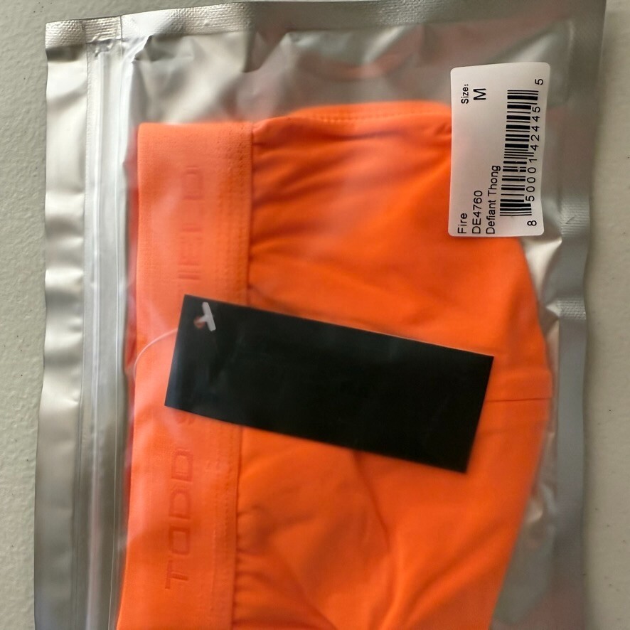 Todd Sanfield Thong Men's Medium Orange Neon Fire Defiant Underwear Solid NEW