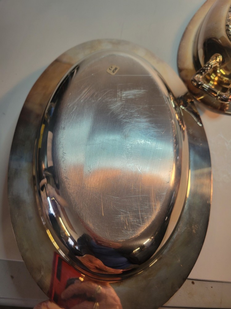 Silver Plate Henley Community Oval Divided Covered Dish