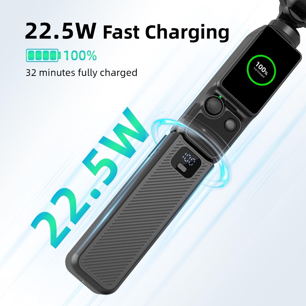 Battery Handle with Digital Display Compatible with DJI Osmo Pocket 3 Creator...