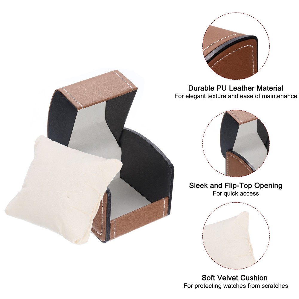 2pcs Single Watch Case, PU Leather Watch Storage Box, Brown, Arc-Shaped