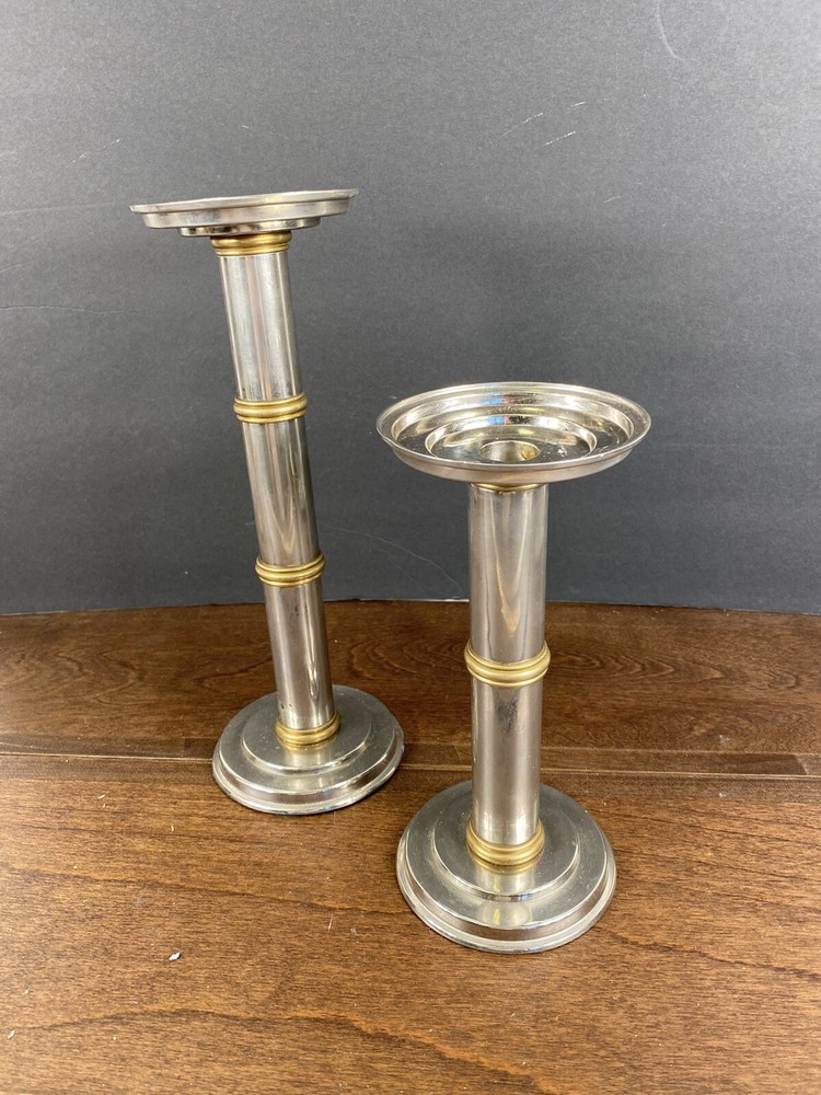 Mid Century Machine Age Deco Candle Stick Holder Set MCM