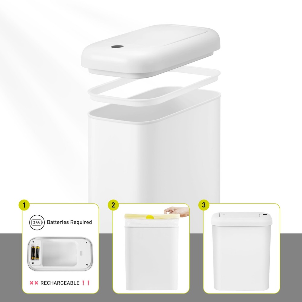 EKO Automatic Bathroom Trash Can with Lid, 10L White (2024 Version),