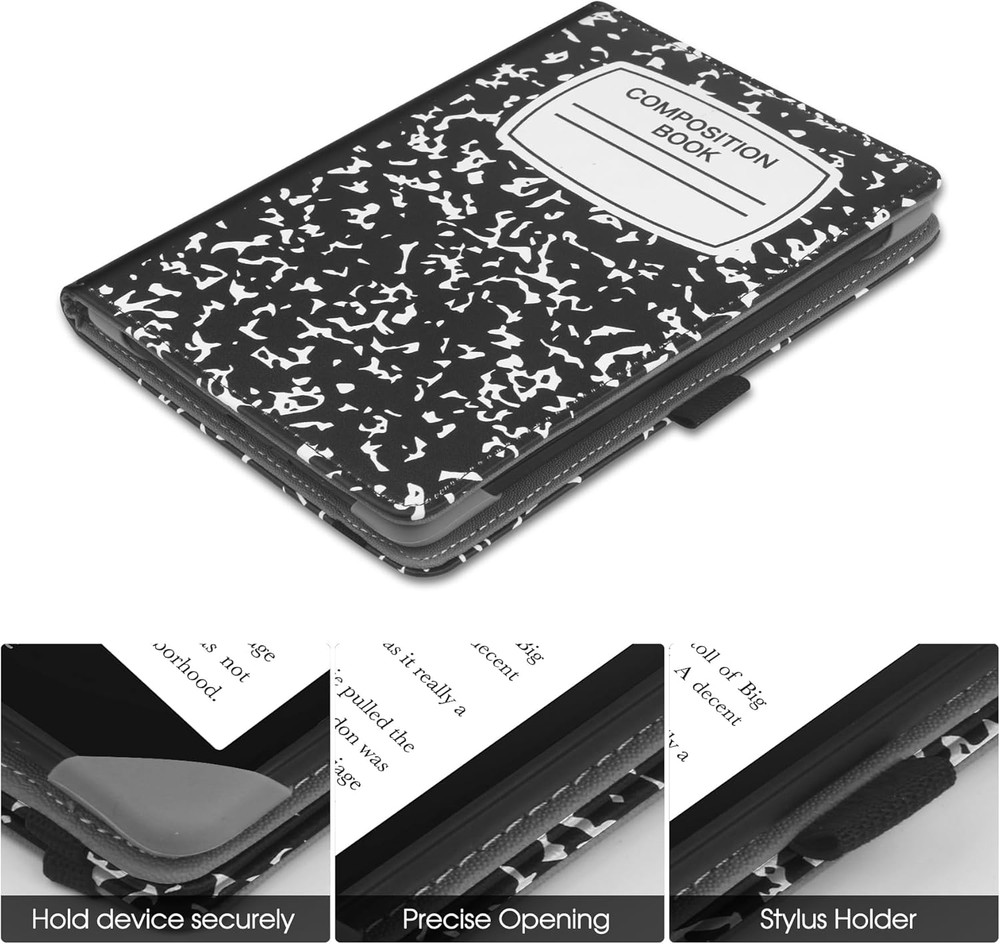 Universal Case for 6" Ereaders, Folio Leather Stand Cover with Handstrap Compati