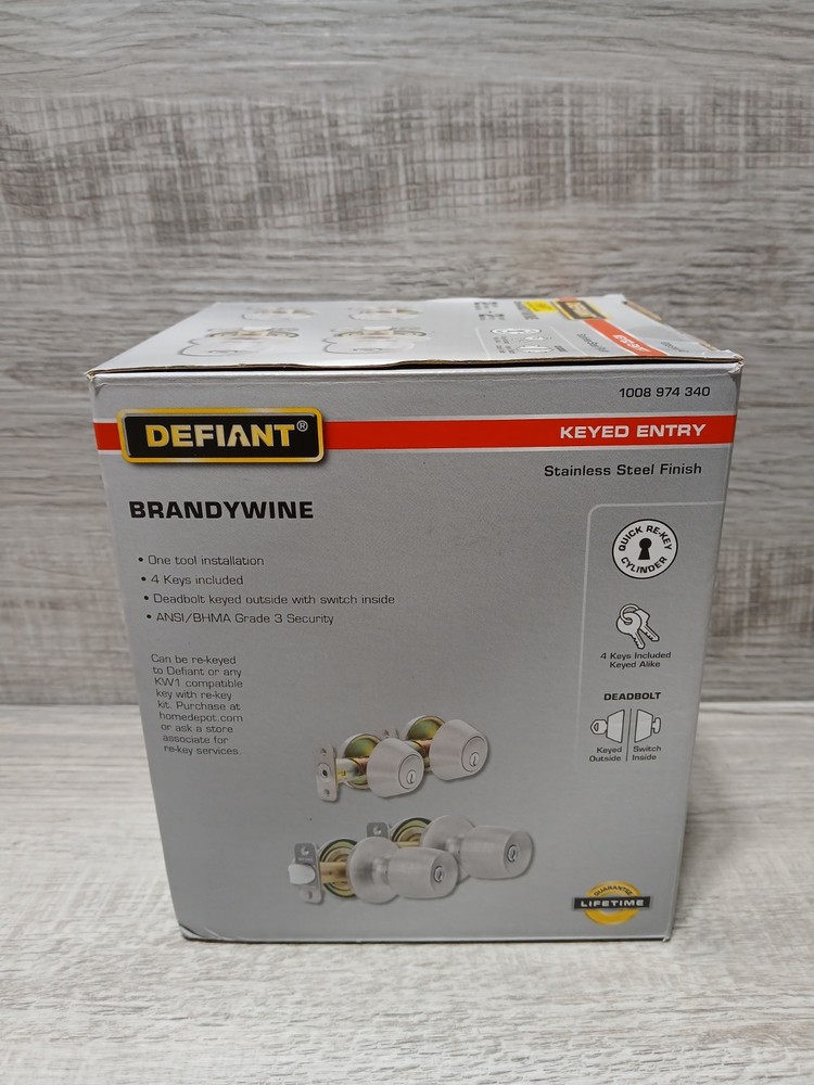 Defiant Brandywine 2 Pack Single Cylinder Deadbolt + 2 Keyed Entry Knobs NEW