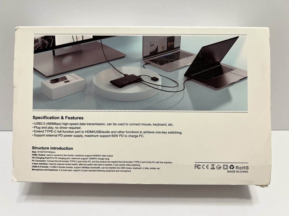 Multi-function Switcher USB-A USB-C HDMI Audio Micro Plug & Play PD One-Key