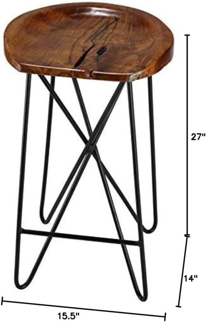 Aloha Backless Teak Counter Stool with Black Metal Legs - 27" Tall