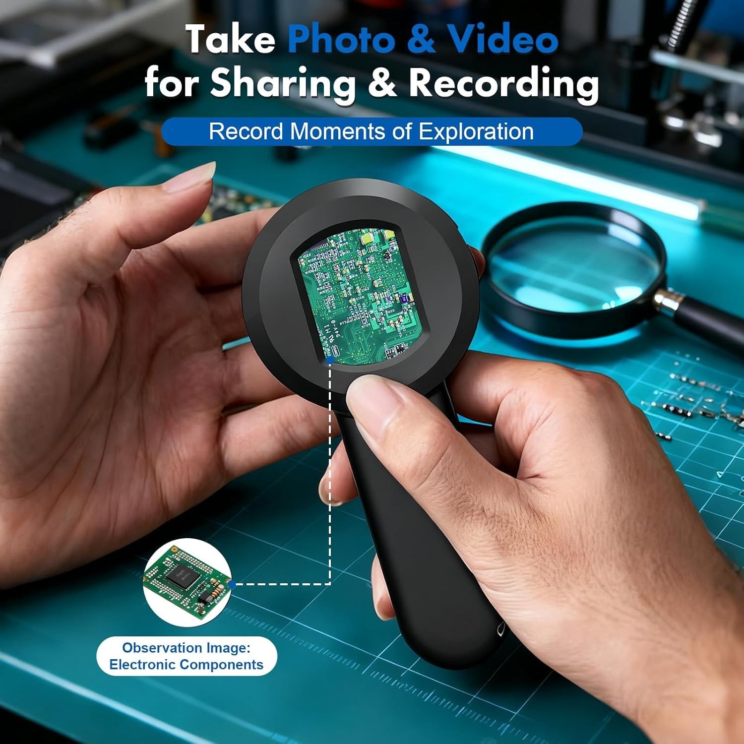 Digital Handheld Microscope for Kids Adults - 100x Mini Coin Magnifier with L...