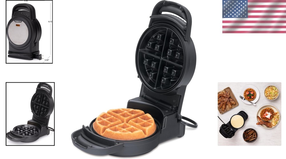 Compact Brushed Stainless Steel Waffle Maker - Elegant Design & Safety Features