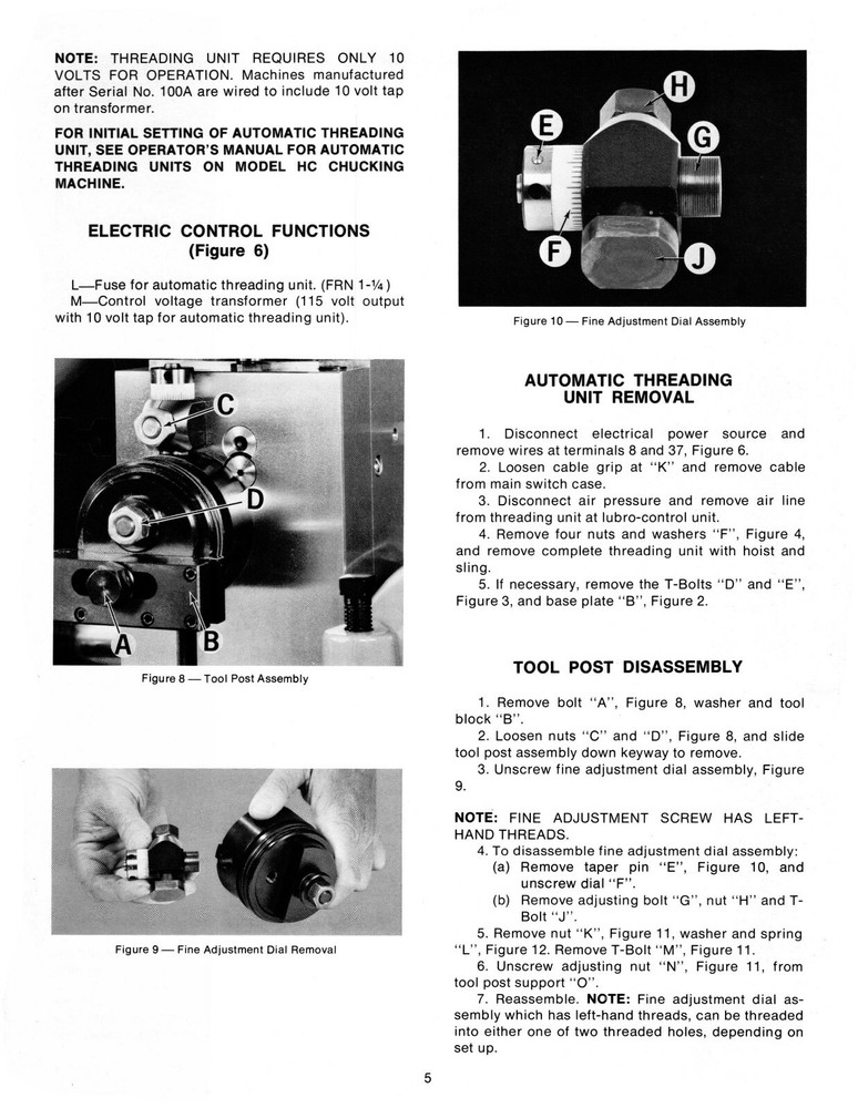 Hardinge Threading Unit on HC Super Precision Chuck Machine Maint Manual #1416