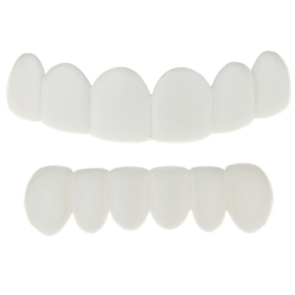 White Teeth Grillz Set Teeth Bright Smile Snap-On False Fake Grills Top & Bottom