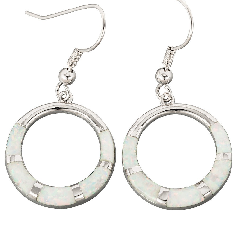 Circular Ring Shape White Fire Opal Silver Jewelry Dangle Drop Earrings