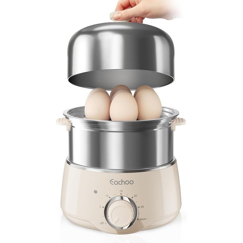 Dual Tier Egg Cooker Hard Boiled Steamer Timer Efficient Heating Dishwasher Safe