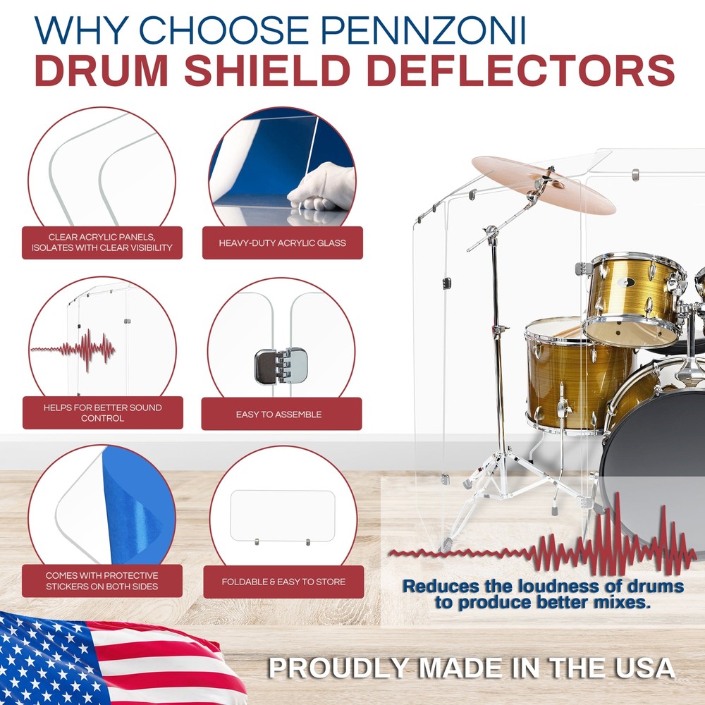 PENNZONI Drum Shield Deflector Panel w/ Chrome Connectors