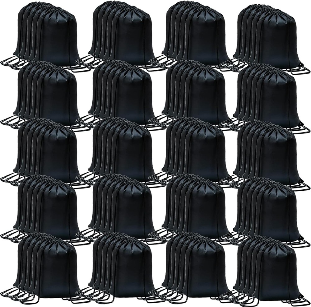 CAIHONG 100 Pack Drawstring Backpack Bulk Bags Cinch Sack Black