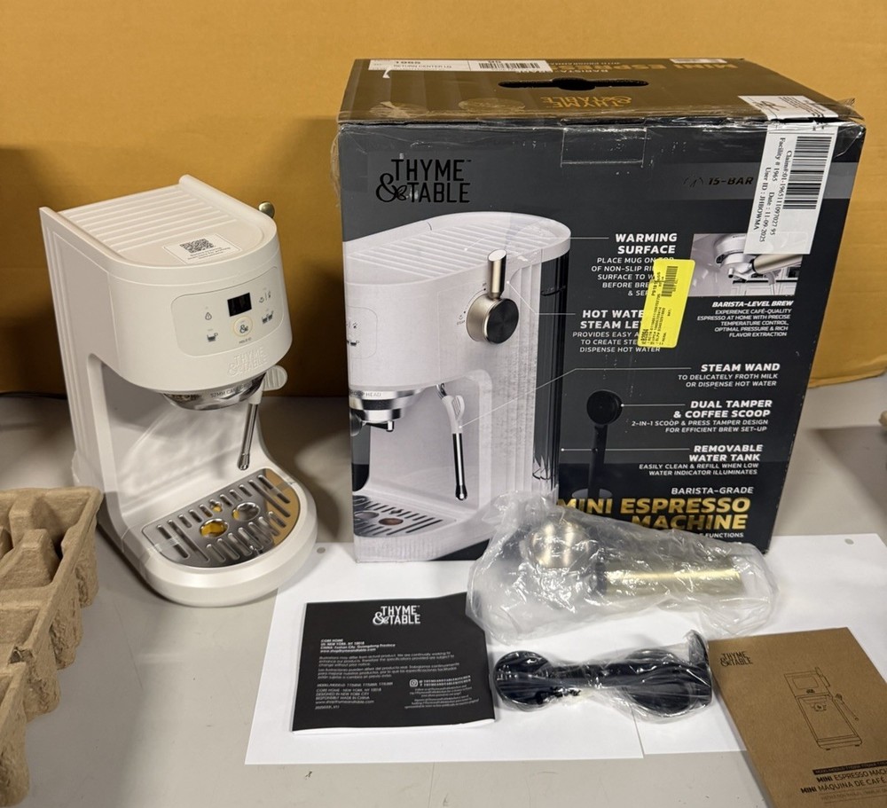 Thyme & Table Mini Espresso Machine Barista Grade Sand White-Missing Water Tank