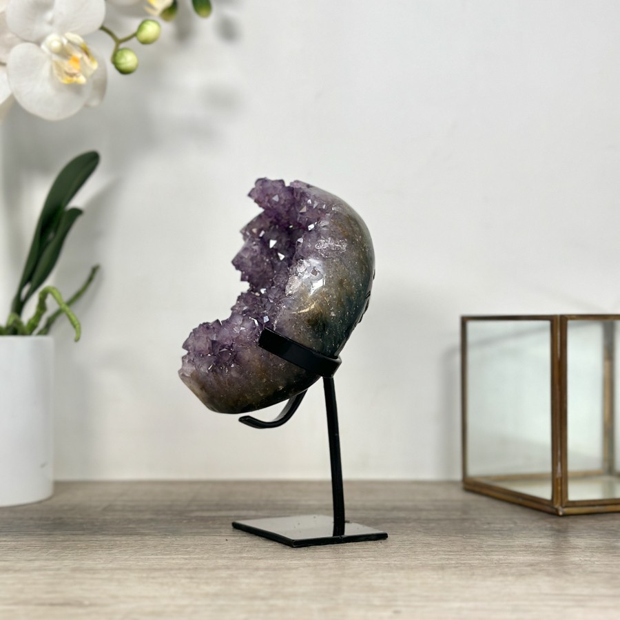Amethyst Moon Shape Crystal Cluster on Stand. MWS2576