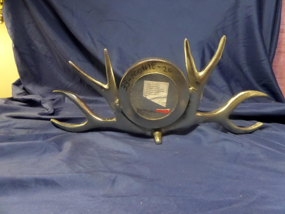 Deer Antler Silver Clock Mantle Table Desk Solid Clock Battery Operated 15x6