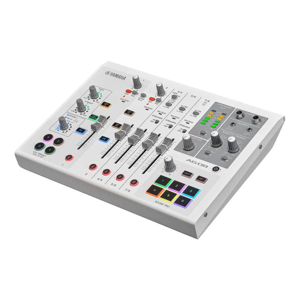 Yamaha AG08 White 8-Channel Live Streaming Loopback Mixer/USB Interface with...