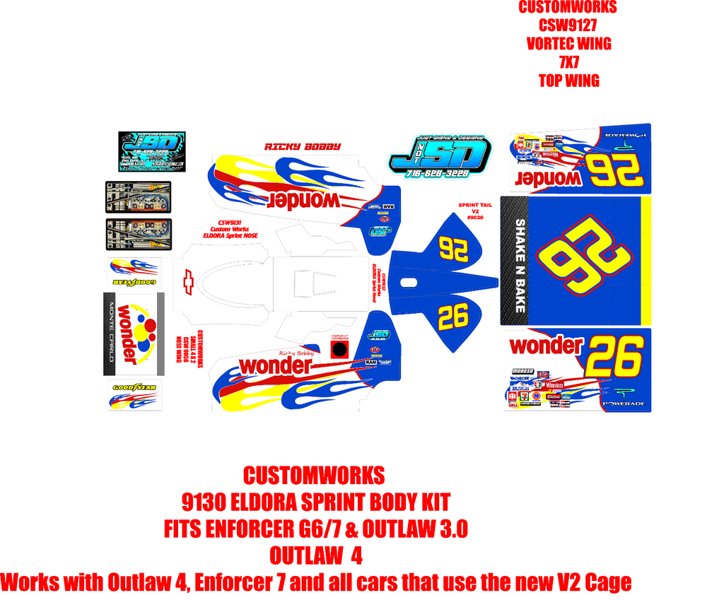 CUSTOMWORKS ELDORA SPRINT CAR 9130 RICKY BOBBY THEME WRAP KIT