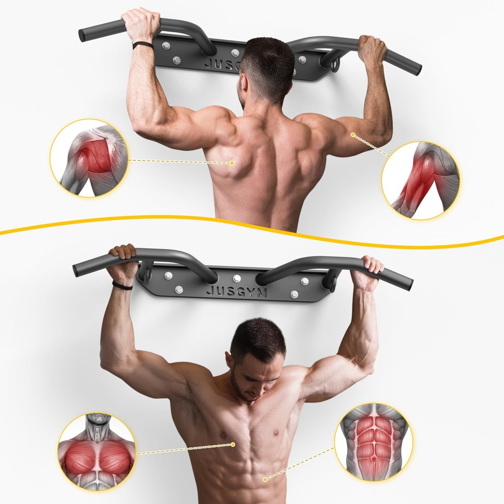 Jusgym Wall Mounted Pull Up Bar - Heavy Duty Chin Up Bar, Pull-Up Bar Support...