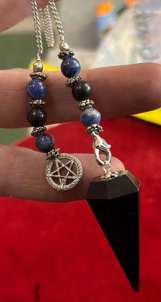 Black Obsidian pendulum with Detachable Pentacle Chain